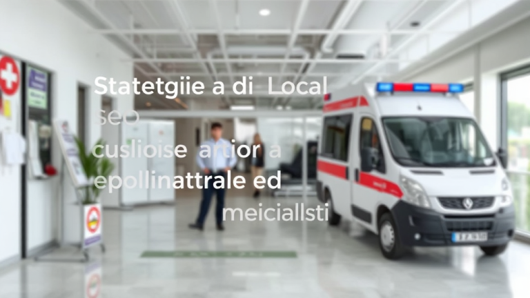 Medico che analizza recensioni online e risultati di ricerca locale su tablet in un poliambulatorio