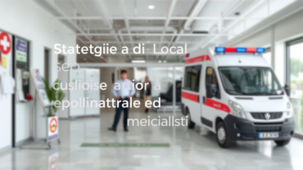 Medico che analizza recensioni online e risultati di ricerca locale su tablet in un poliambulatorio
