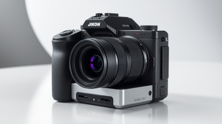 Fotocamera moderna di imaging computazionale su superficie minimalista, tecnologia di fotografia avanzata