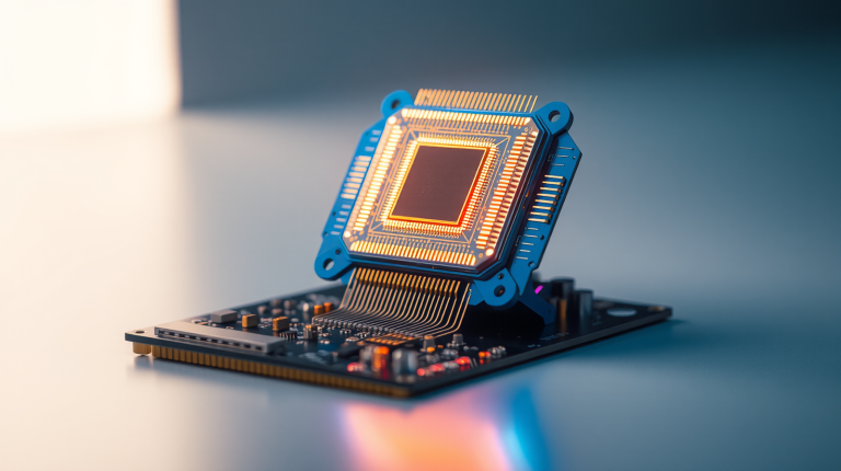 Microchip illuminato che simboleggia la competizione per la supremazia nell'intelligenza artificiale